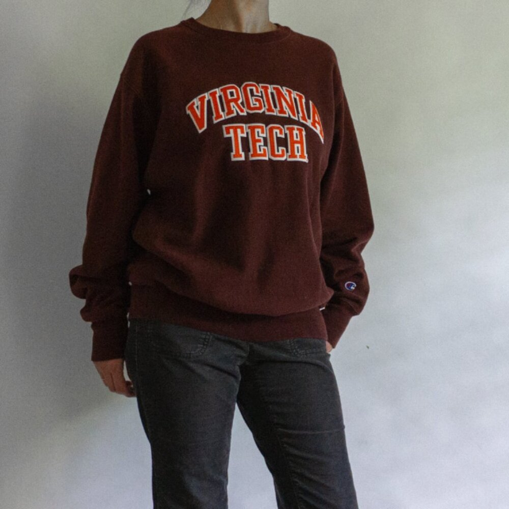 Champion Virginia‎ Tech Hoodie Medium Size Burgundy Orange VT